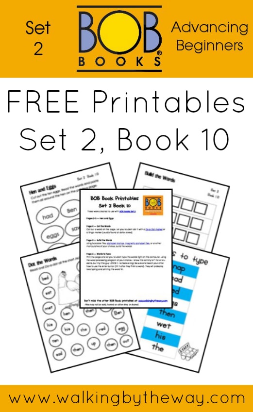 FREE Printables for BOB Books Set 2: Advancing Beginners  (Book 10) from Walking by the Way