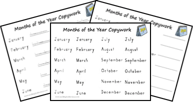 Months of the Year Copywork--Handwriting Without Tears Font