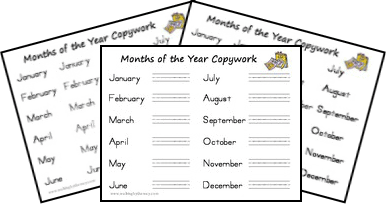 Months of the Year Copywork--Manuscript Font