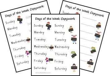 Free Copywork Pages for Days of the Week