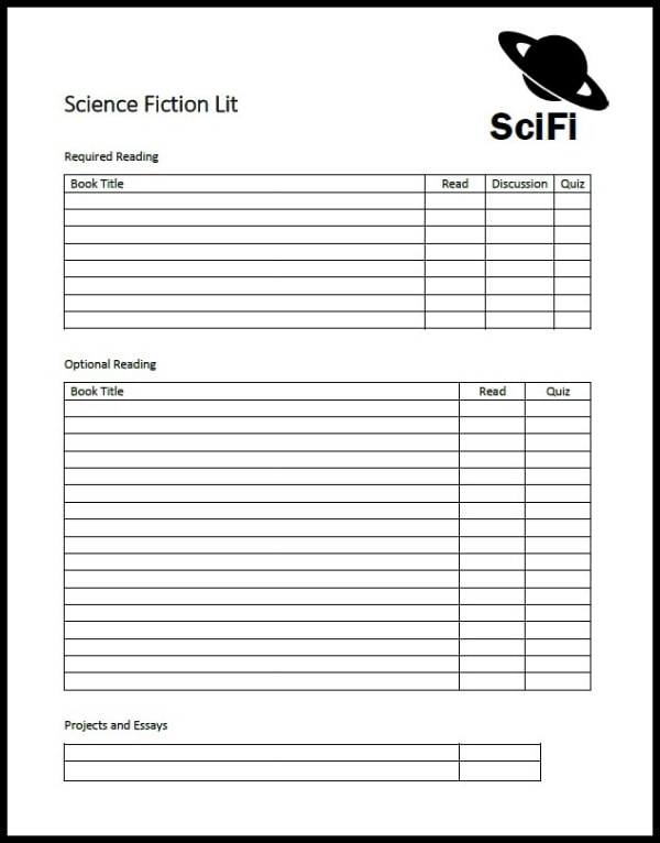 Science Fiction Record Keeping Sheet