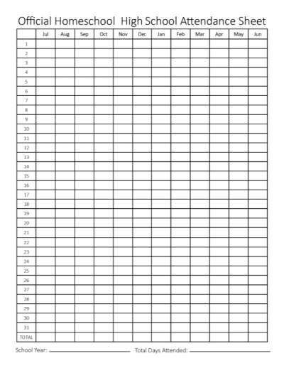 Free Printable Homeschool Attendance Chart
